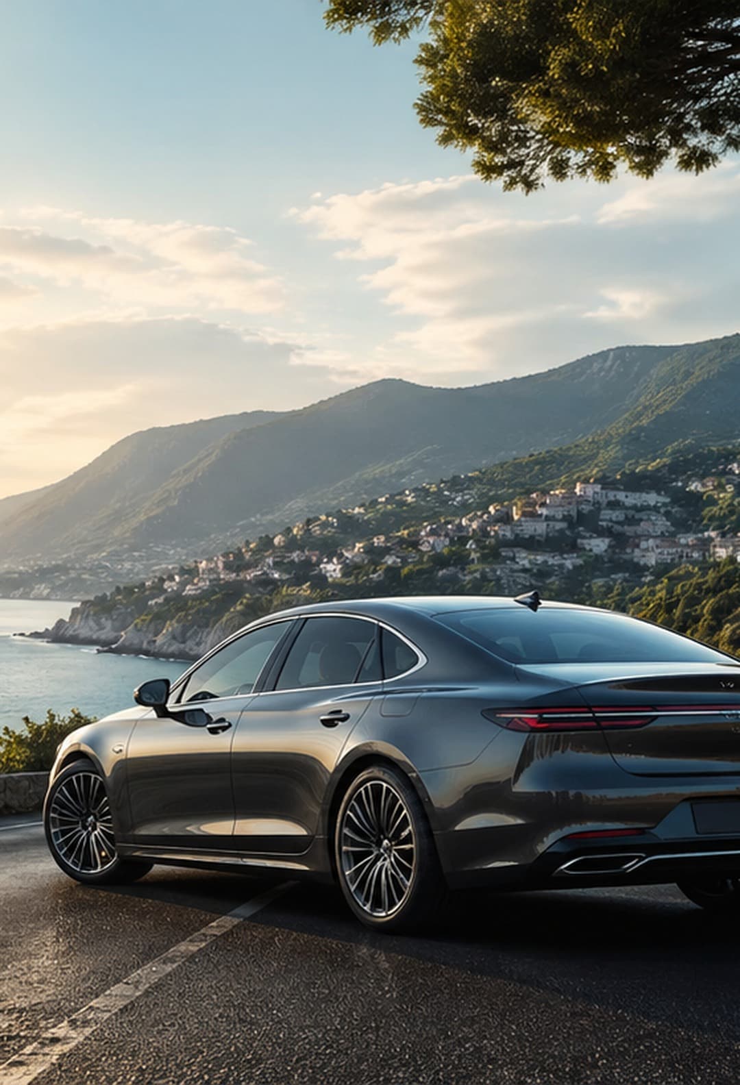 Deniz kıyısında premium sedan araç